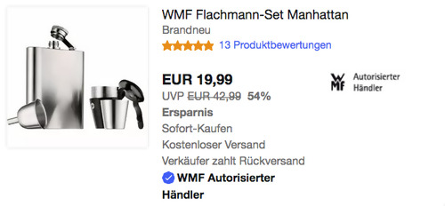 WMF Flachmann-Set "Manhattan" (200 ml, 6-teilig) WMF Flachmann-Set "Manhattan" (200 ml, 6-teilig)