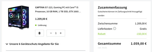 CAPTIVA I57-223 Gaming PC (i5 Prozessor, 16 GB RAM, 1 TB SSD, GTX 1660 Super 6GB) CAPTIVA I57-223 Gaming PC (i5 Prozessor, 16 GB RAM, 1 TB SSD, GTX 1660 Super 6GB)