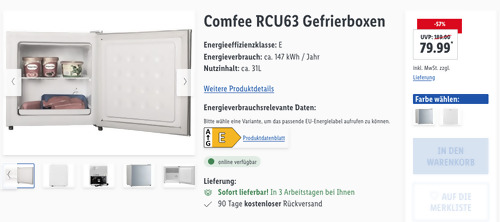 comfee RCU63 Gefrierbox - 31 Liter Mini Gerfrierschrank (weiß oder silber) comfee RCU63 Gefrierbox - 31 Liter Mini Gerfrierschrank (weiß oder silber)