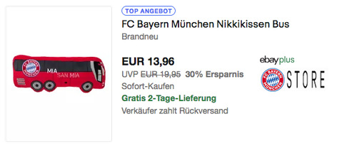 FC Bayern München Nikkikissen Bus, 40 x 15 cm FC Bayern München Nikkikissen Bus, 40 x 15 cm
