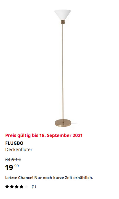 IKEA Frankfurt - FLUGBO Deckenfluter, messingfarben/Glas, 180 cm hoch IKEA Frankfurt - FLUGBO Deckenfluter, messingfarben/Glas, 180 cm hoch