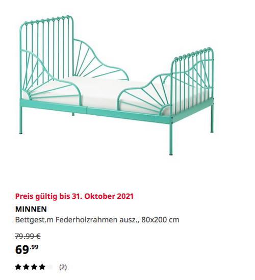 IKEA Hamburg-Moorfleet - MINNEN Bettgestell mit Federholzrahmen, ausz., türkis, 80x200 cm IKEA Hamburg-Moorfleet - MINNEN Bettgestell mit Federholzrahmen, ausz., türkis, 80x200 cm