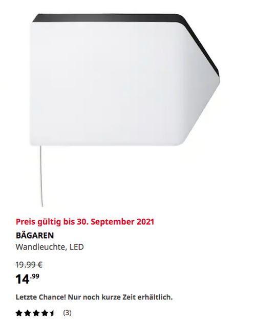 IKEA Lübeck - BÄGAREN Wandleuchte, LED, Pfeil, weiß/schwarz, 1.5 W, 29.5 cm lang IKEA Lübeck - BÄGAREN Wandleuchte, LED, Pfeil, weiß/schwarz, 1.5 W, 29.5 cm lang