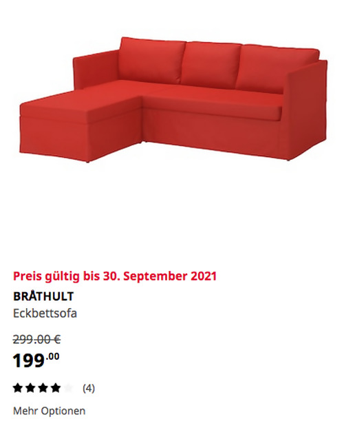 IKEA Osnabrück - BRÅTHULT Eckbettsofa, Vissle rot/orange, 212 x 69 x 78-149 cm IKEA Osnabrück - BRÅTHULT Eckbettsofa, Vissle rot/orange, 212 x 69 x 78-149 cm