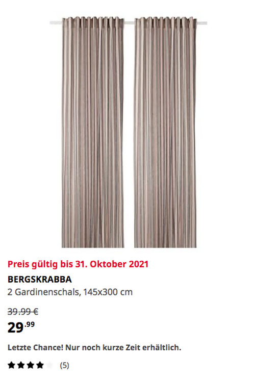IKEA Wuppertal - BERGSKRABBA 2 Gardinenschals, grau/rot gestreift, 145x300 cm IKEA Wuppertal - BERGSKRABBA 2 Gardinenschals, grau/rot gestreift, 145x300 cm