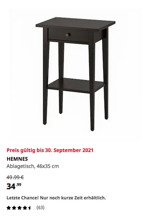 IKEA Wuppertal - HEMNES Ablagetisch, schwarzbraun, 46x35 cm - jetzt 30% billiger