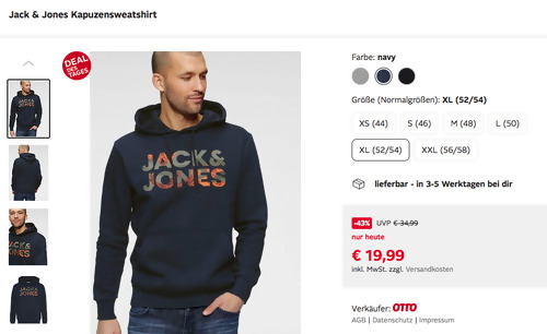 Jack & Jones JJSoldier Herren Kapuzensweatshirt, versch, Farben und Größen (XS-XXL) Jack & Jones JJSoldier Herren Kapuzensweatshirt, versch, Farben und Größen (XS-XXL)