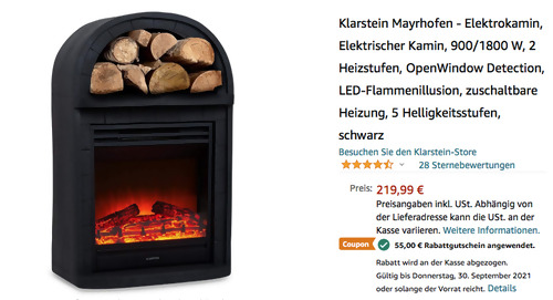 Klarstein Mayrhofen FP6 Elektrokamin (LED-Flammenillusion, 2 Heizstufen, 900/1800 W, 50 x 82 x 31 cm) Klarstein Mayrhofen FP6 Elektrokamin (LED-Flammenillusion, 2 Heizstufen, 900/1800 W, 50 x 82 x 31 cm)