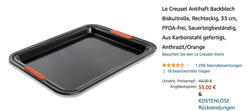 Le Creuset 33 cm Antihaft Backblech, Karbonstahl - jetzt 18% billiger Le Creuset 33 cm Antihaft Backblech, Karbonstahl - jetzt 18% billiger
