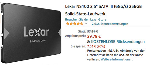 Lexar NS100 256GB interne SSD-Festplatte, 2,5" Lexar NS100 256GB interne SSD-Festplatte, 2,5"