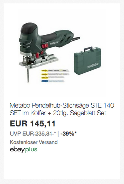 Metabo STE 140 Pendelhub-Stichsäge Set im Koffer + 20tlg. Sägeblatt Set Metabo STE 140 Pendelhub-Stichsäge Set im Koffer + 20tlg. Sägeblatt Set