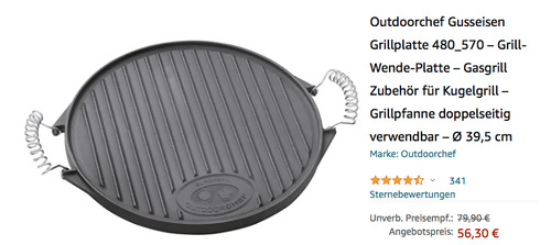 Outdoorchef ?18.211.57 Ø 39,5 cm Kugelgrill Gusseisen Grillplatte, doppelseitig verwendbar Outdoorchef ?18.211.57 Ø 39,5 cm Kugelgrill Gusseisen Grillplatte, doppelseitig verwendbar
