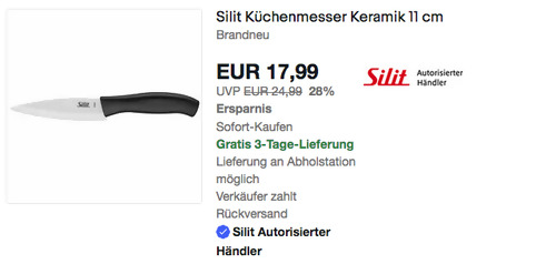 Silit 21.4427.9310 11 cm Keramik Küchenmesser - jetzt 28% billiger Silit 21.4427.9310 11 cm Keramik Küchenmesser - jetzt 28% billiger