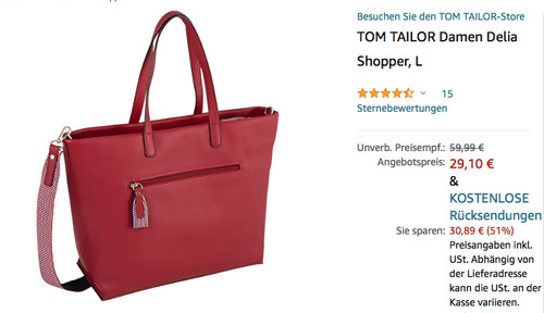 TOM TAILOR Damen Delia L Shopper, rot (Lederimitat, DIN A4-tauglich, ca. 42x17x29cm) TOM TAILOR Damen Delia L Shopper, rot (Lederimitat, DIN A4-tauglich, ca. 42x17x29cm)