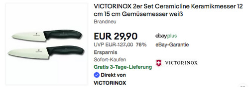 VICTORINOX 12 cm 15 cm Ceramicline Gemüsemesser Set - jetzt 33% billiger