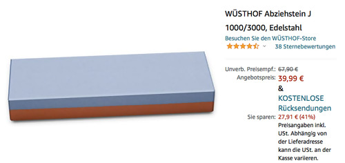 WÜSTHOF Abziehstein J 1000/3000, Edelstahl ( 22 x 8 x 3.5 cm) WÜSTHOF Abziehstein J 1000/3000, Edelstahl ( 22 x 8 x 3.5 cm)