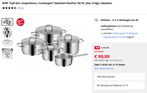 WMF 9-teilige Topf-Set "Inspiration", Cromargan® Edelstahl Rostfrei 18/10 WMF 9-teilige Topf-Set "Inspiration", Cromargan® Edelstahl Rostfrei 18/10