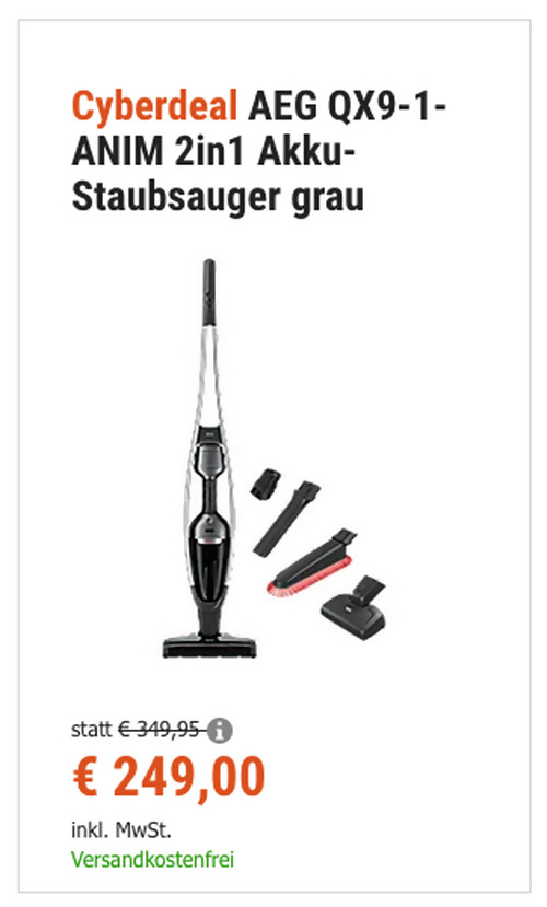 AEG QX9-1-ANIM 2in1 Akku-Staubsauger, grau (bis zu 55 min Laufzeit, LED-Frontlicht) AEG QX9-1-ANIM 2in1 Akku-Staubsauger, grau (bis zu 55 min Laufzeit, LED-Frontlicht)