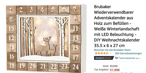 Brubaker Wiederverwendbarer Adventskalender aus Holz zum Befüllen "Weiße Winterlandschaft" (LED Beleuchtung, 35.5 x 6 x 27 cm) Brubaker Wiederverwendbarer Adventskalender aus Holz zum Befüllen "Weiße Winterlandschaft" (LED Beleuchtung, 35.5 x 6 x 27 cm)