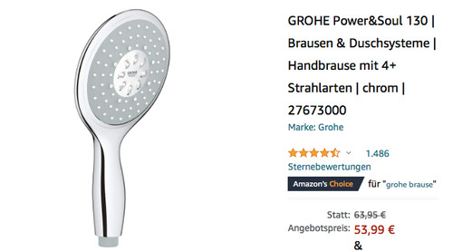 GROHE 27673000 Power&Soul 130 Handbrause mit 4+ Strahlarten (130 mm, Chrom) GROHE 27673000 Power&Soul 130 Handbrause mit 4+ Strahlarten (130 mm, Chrom)