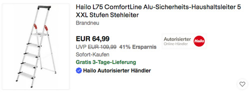 Hailo L75 ComfortLine 5 XXL Stufen Alu-Sicherheits-Haushaltsleiter, 168 cm Hailo L75 ComfortLine 5 XXL Stufen Alu-Sicherheits-Haushaltsleiter, 168 cm