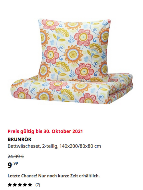 IKEA Braunschweig - BRUNRÖR Bettwäscheset, 2-teilig, geblümt, 140x200/80x80 cm - jetzt 60% billiger