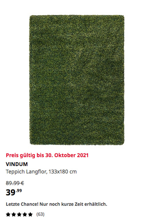 IKEA Bremerhaven - VINDUM Teppich Langflor, grün, 133x180 cm IKEA Bremerhaven - VINDUM Teppich Langflor, grün, 133x180 cm
