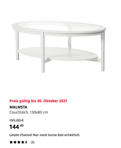 IKEA Großburgwedel - MALMSTA Couchtisch, weiß, 130x80 cm IKEA Großburgwedel - MALMSTA Couchtisch, weiß, 130x80 cm