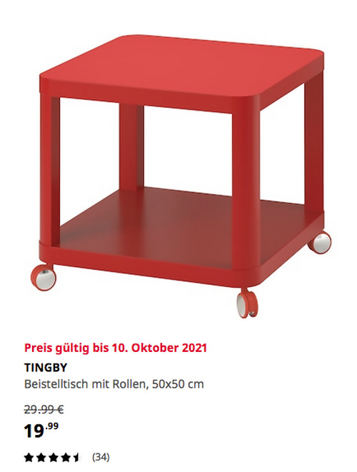 IKEA Hamburg-Schnelsen - TINGBY Beistelltisch mit Rollen, rot, 50x50 cm IKEA Hamburg-Schnelsen - TINGBY Beistelltisch mit Rollen, rot, 50x50 cm