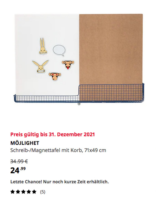 IKEA Kiel - MÖJLIGHET Schreib-/Magnettafel mit Korb, weiß/blau, 71x49 cm - jetzt 29% billiger