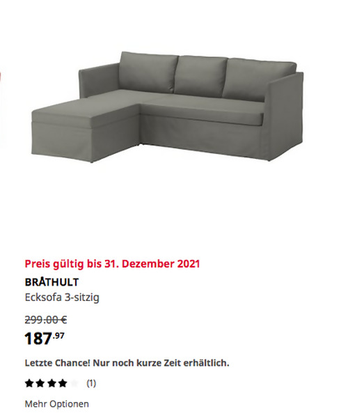 IKEA Mannheim - BRÅTHULT Ecksofa 3-sitzig, Borred graugrün IKEA Mannheim - BRÅTHULT Ecksofa 3-sitzig, Borred graugrün
