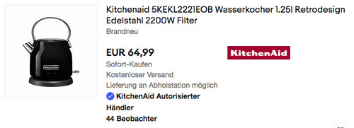 Kitchenaid 5KEKL2221EOB 1.25 Liter Wasserkocher, schwarz (Retrodesign, 2200W) Kitchenaid 5KEKL2221EOB 1.25 Liter Wasserkocher, schwarz (Retrodesign, 2200W)