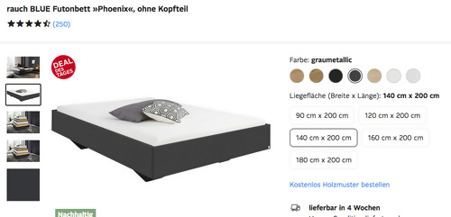 rauch BLUE 140x200 cm Futonbett "Phoenix", versch. Farben (nur Bettgestell) rauch BLUE 140x200 cm Futonbett "Phoenix", versch. Farben (nur Bettgestell)