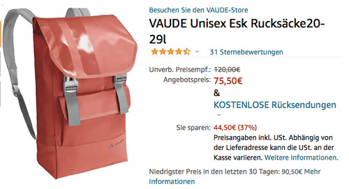VAUDE Unisex Esk Laptop-Rucksack, hotchili (17 Liter Volumen, 15,6'') VAUDE Unisex Esk Laptop-Rucksack, hotchili (17 Liter Volumen, 15,6'')
