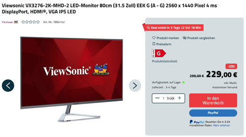 Viewsonic VX3276-2K-MHD-2 80cm (31.5 Zoll) LED-Monitor (IPS LED, 2560 x 1440 Pixel, 4 ms, DisplayPort, HDMI, VGA, Lautsprecher) Viewsonic VX3276-2K-MHD-2 80cm (31.5 Zoll) LED-Monitor (IPS LED, 2560 x 1440 Pixel, 4 ms, DisplayPort, HDMI, VGA, Lautsprecher)