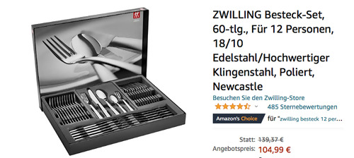 ZWILLING Newcastle 60-tlg. Besteck-Set (18/10 Edelstahl/Hochwertiger Klingenstahl, Poliert) ZWILLING Newcastle 60-tlg. Besteck-Set (18/10 Edelstahl/Hochwertiger Klingenstahl, Poliert)