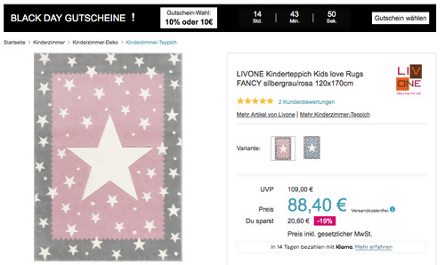 Babymarkt.de - 10% Rabatt oder 10 Rabatt ab 60 am 26.11.21: z.B. LIVONE 120x170cm Kinderteppich Kids love Rugs FANCY, silbergrau/rosa Babymarkt.de - 10% Rabatt oder 10 Rabatt ab 60 am 26.11.21: z.B. LIVONE 120x170cm Kinderteppich Kids love Rugs FANCY, silbergrau/rosa