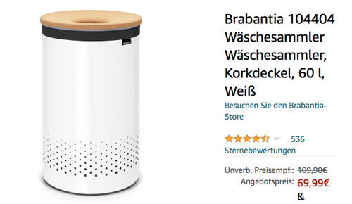 Brabantia 104404 60 Liter Wäschesammler mit Korkdeckel, weiß Brabantia 104404 60 Liter Wäschesammler mit Korkdeckel, weiß