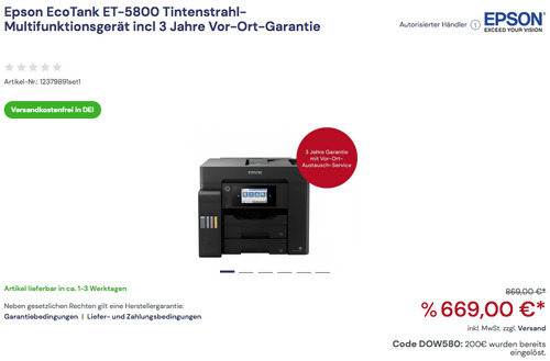 Epson EcoTank ET-5800 4-in-1 Tintenstrahl-Multifunktionsgerät, schwarz (A4, Nachfülltinte) Epson EcoTank ET-5800 4-in-1 Tintenstrahl-Multifunktionsgerät, schwarz (A4, Nachfülltinte)