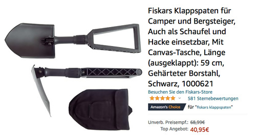 Fiskars 1000621 Klappspaten für Camper und Bergsteiger, 59 cm Fiskars 1000621 Klappspaten für Camper und Bergsteiger, 59 cm