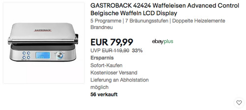 GASTROBACK 42424 Advanced Control Waffeleisen für 2 belgische Waffeln GASTROBACK 42424 Advanced Control Waffeleisen für 2 belgische Waffeln