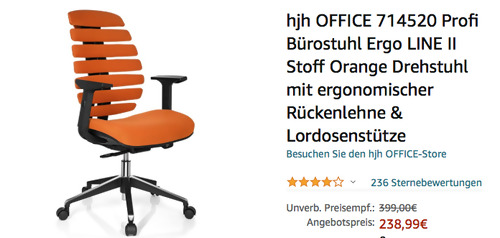 hjh OFFICE 714520 Profi Bürostuhl Ergo LINE II, orange (Stoff, max. 120 kg) hjh OFFICE 714520 Profi Bürostuhl Ergo LINE II, orange (Stoff, max. 120 kg)