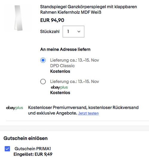 HOMCOM 37 x 43 x 156 cm Standspiegel Ganzkörperspiegel, weiß - jetzt 10% billiger