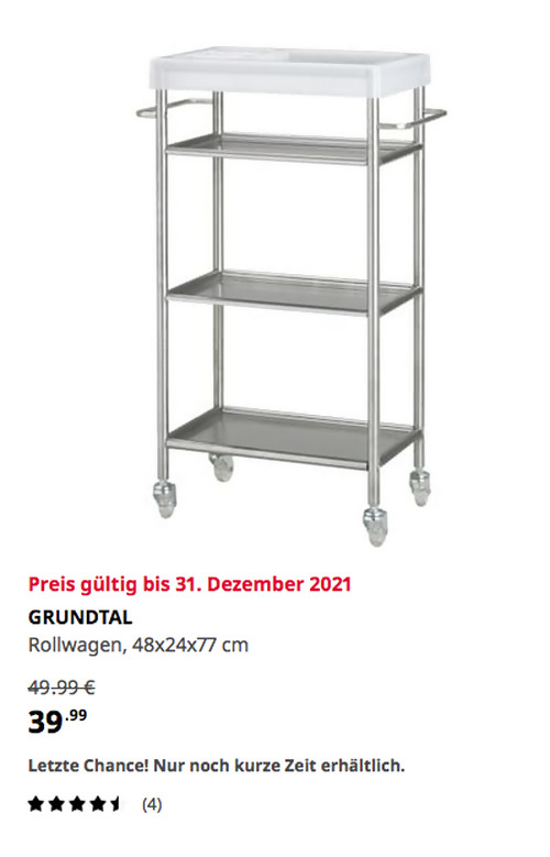 IKEA Bielefeld - GRUNDTAL Rollwagen, Edelstahl, 48x24x77 cm IKEA Bielefeld - GRUNDTAL Rollwagen, Edelstahl, 48x24x77 cm