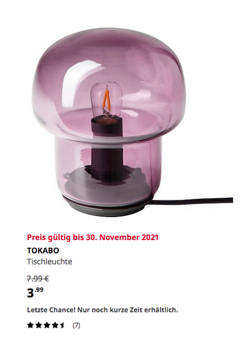 IKEA Bielefeld - TOKABO Tischleuchte, Glas, lila, 15 cm hoch - jetzt 50% billiger