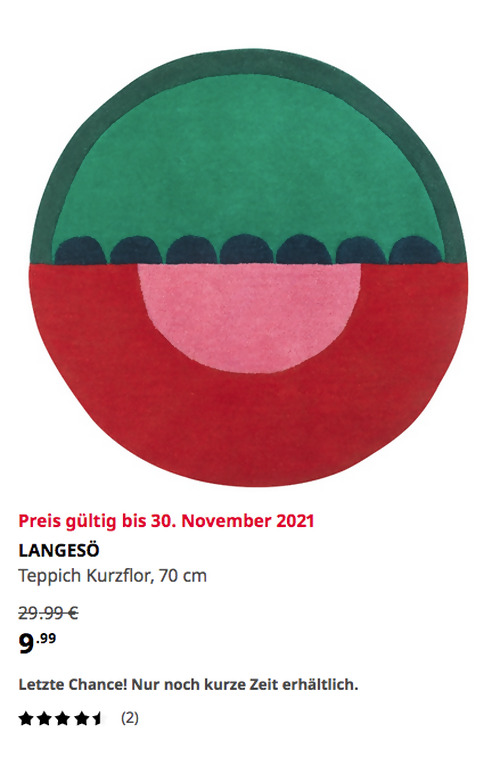 IKEA Kaarst - LANGESÖ Teppich Kurzflor, rot/grün, 70 cm IKEA Kaarst - LANGESÖ Teppich Kurzflor, rot/grün, 70 cm