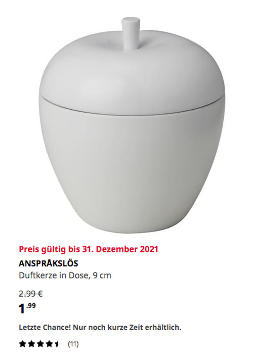 IKEA Wuppertal - ANSPRÅKSLÖS Duftkerze in Dose, Apfel/Äpfel und Birnen, weiß, 9 cm IKEA Wuppertal - ANSPRÅKSLÖS Duftkerze in Dose, Apfel/Äpfel und Birnen, weiß, 9 cm