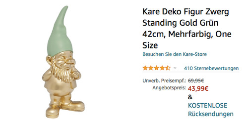 Kare 61588 Deko Figur "Zwerg Standing Gold Grün 42cm" Kare 61588 Deko Figur "Zwerg Standing Gold Grün 42cm"