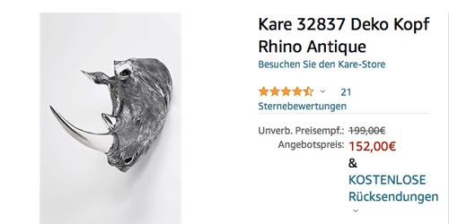 Kare Design Deko Kopf "Rhino Antique", silber (ca. 53 x 44 x 19 cm, Polyresin galvanisiert) Kare Design Deko Kopf "Rhino Antique", silber (ca. 53 x 44 x 19 cm, Polyresin galvanisiert)