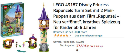 LEGO 43187 Disney Princess Rapunzels Turm Set (44 cm hoch, inkl. 2 Mini-Puppen) LEGO 43187 Disney Princess Rapunzels Turm Set (44 cm hoch, inkl. 2 Mini-Puppen)